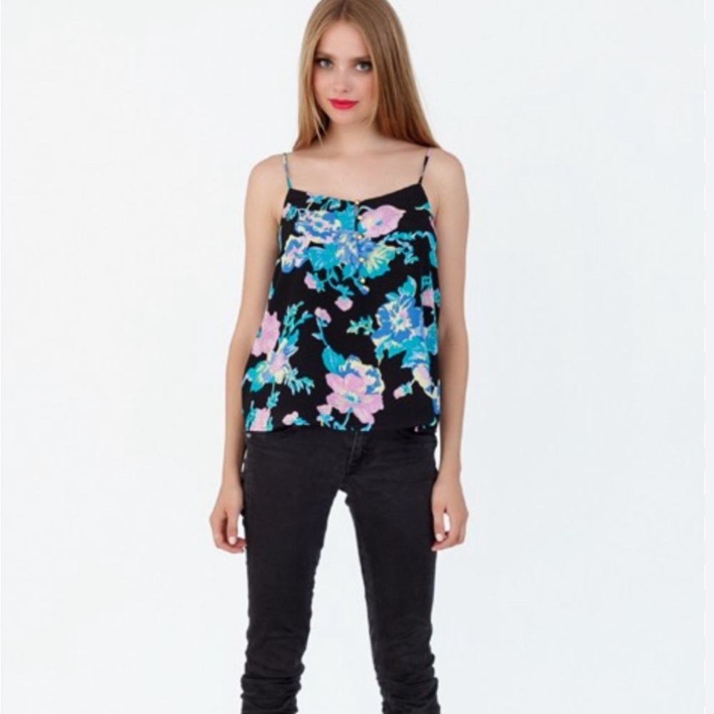 Yumi Kim floral silk top xs gorgeous gold button detail $150